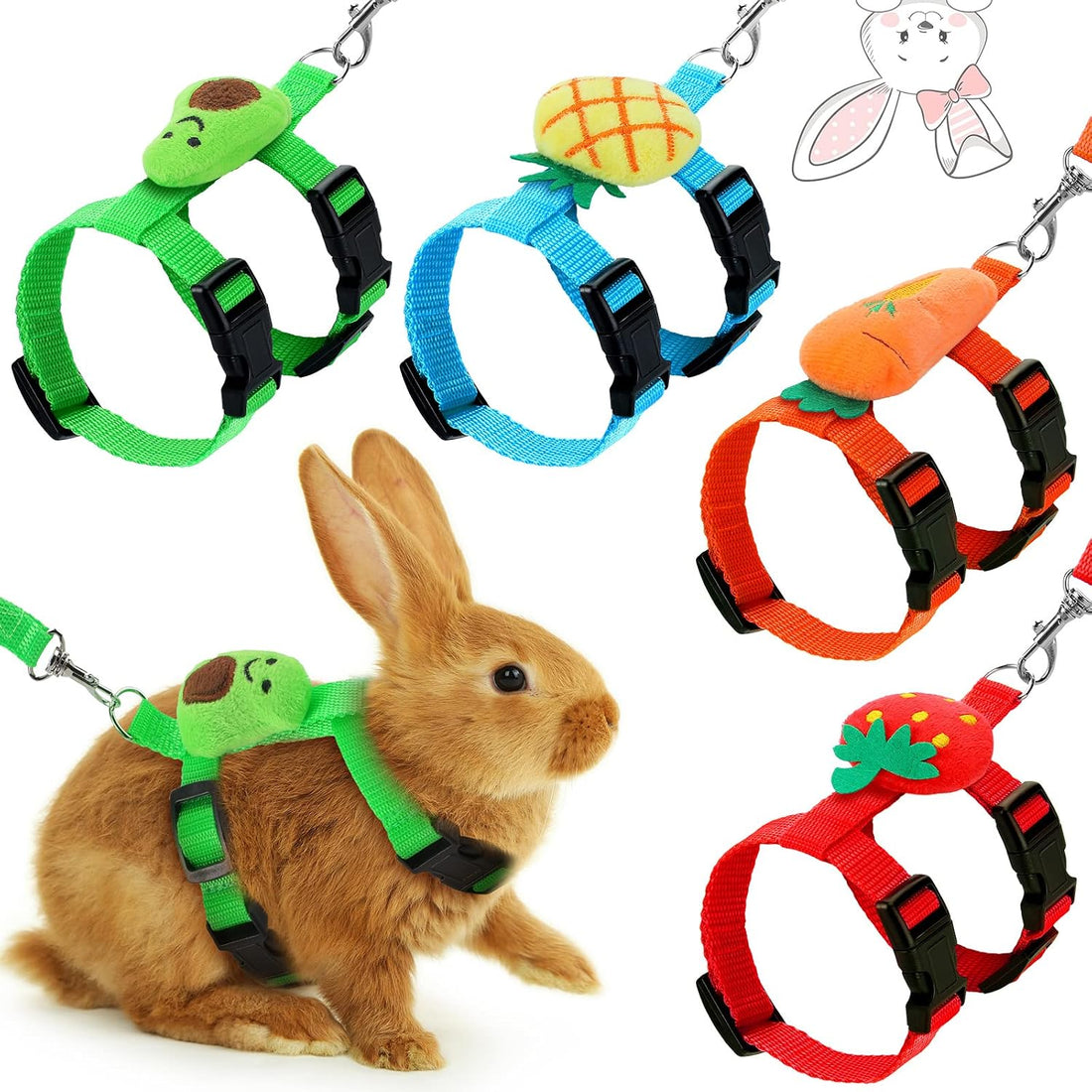 Tondiamo 4 Pcs Adjustable Bunny Harness and Leash Set for Small