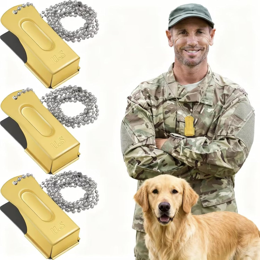 Jenaai 3 Pieces Brass Dog Training Clicker with Chain for Dogs Cats