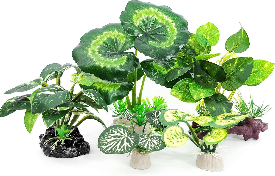 5Pack Tall Aquarium Plants - Reptile Habitat Plants Realistic Silk