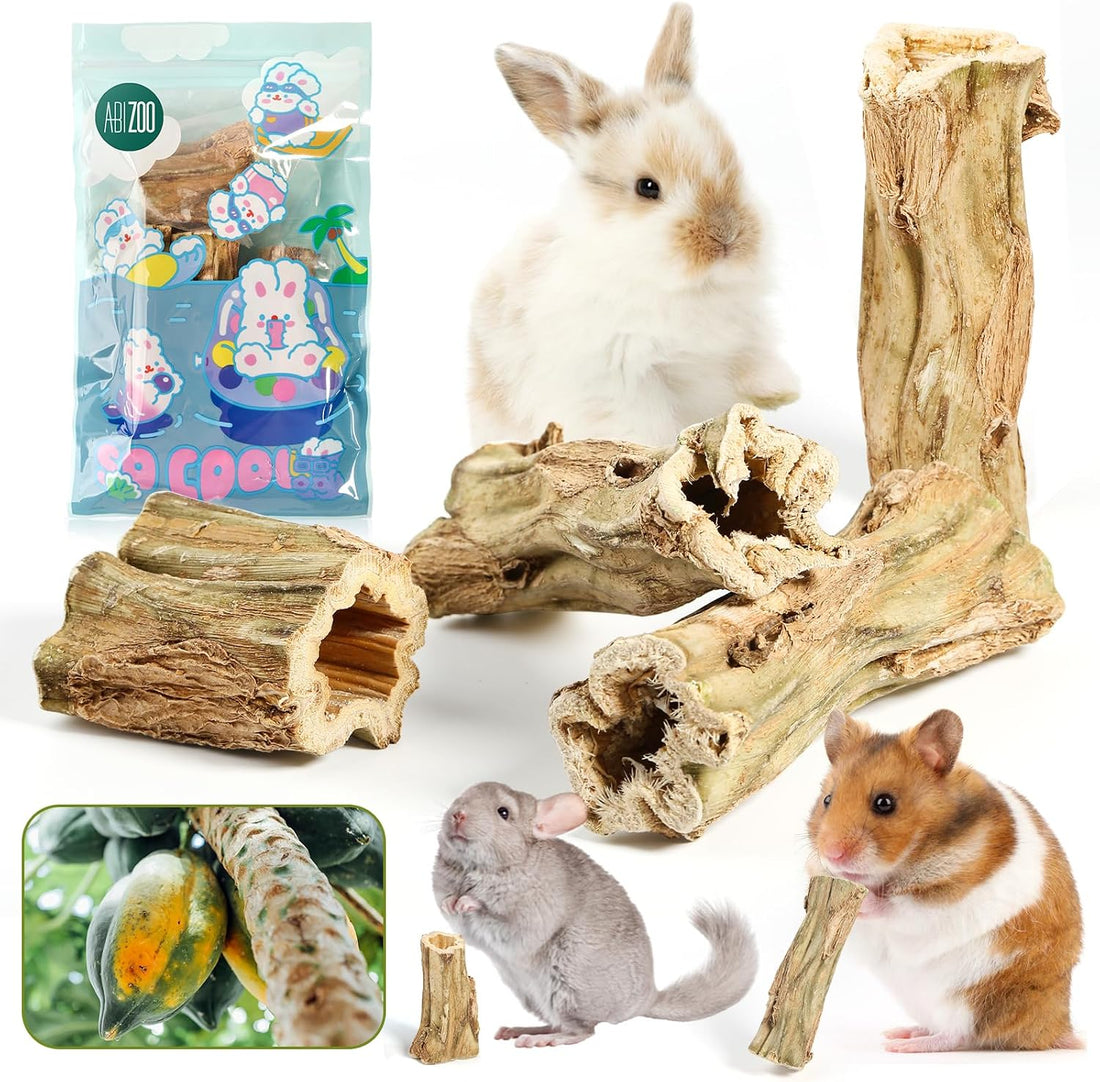 Abizoo Natural Bunny Chew Toys,6 Pcs Organic Papaya Wood Sticks Chew