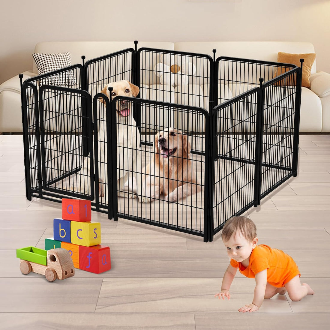 Getlay Dog Playpen 48 inch 8 Panels Total 17.7 Ft Dog Fence Outdoor