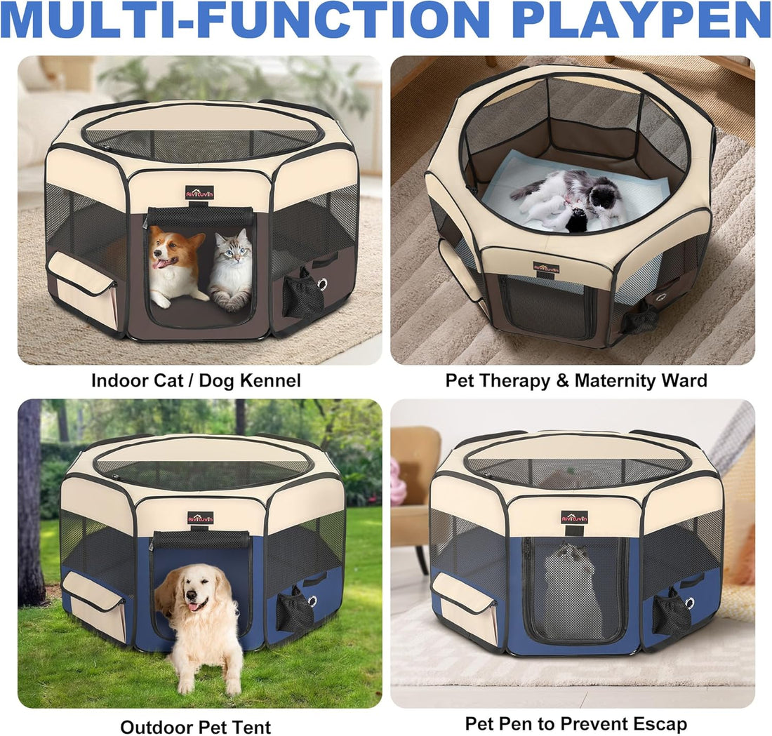 Aivituvin Dog Playpen, Foldable Pet Play Pens with Carrying Bag