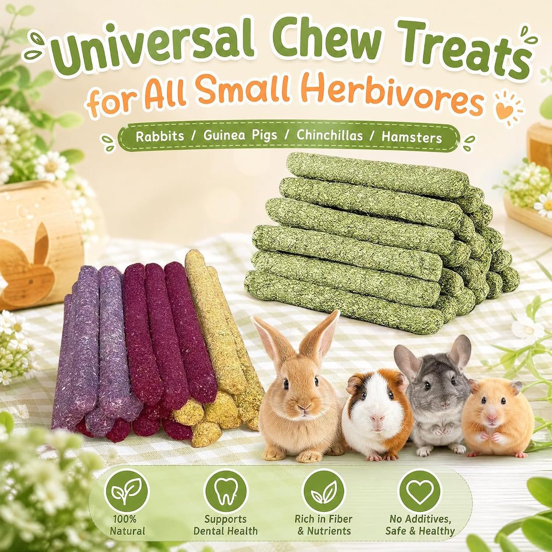 40 Pcs Natural Rabbit Chew Timothy Hay Sticks Mixing Flowers