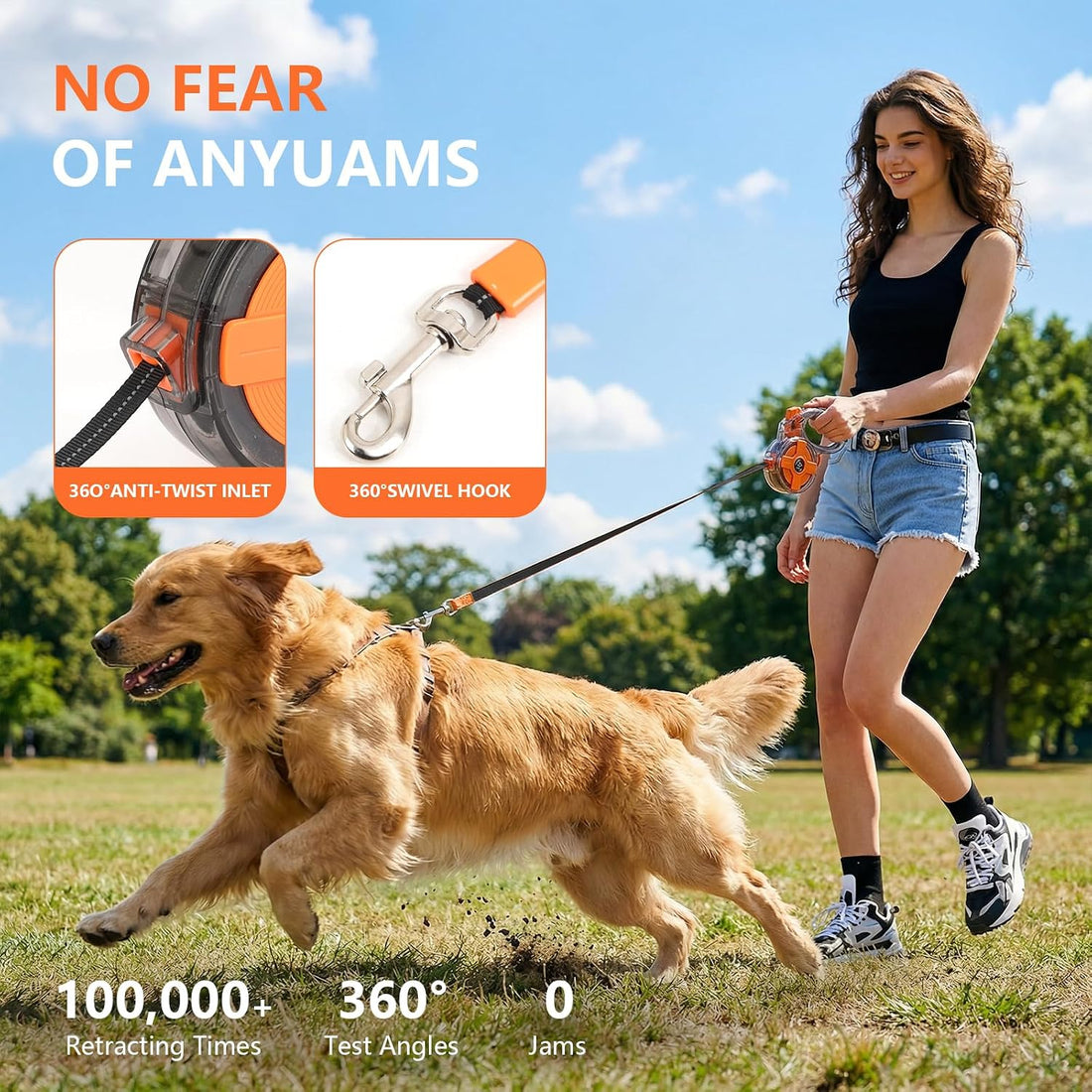 Retractable Dog Leash 13ft with Brake, for Small/Medium Dogs