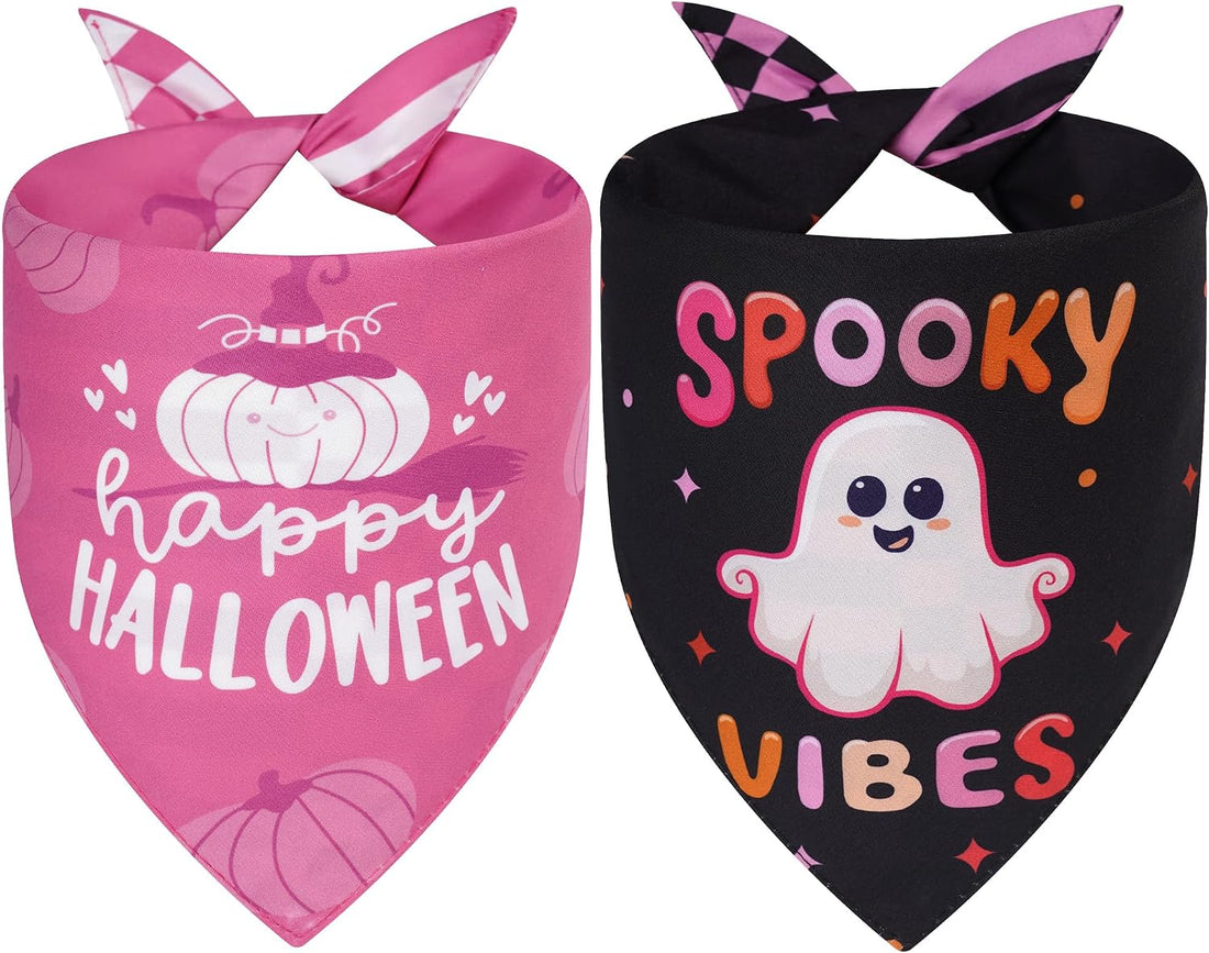 Halloween Dog Bandanas Pink Black XLarge 2PCS, Scarf for Boy or Girl