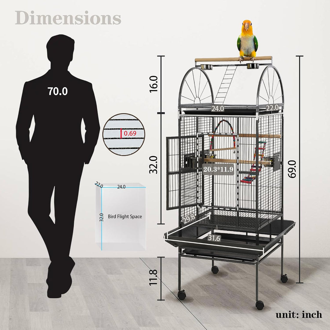 69 inch Large Bird Cages for Parrots,Large Parrot Cages for Large