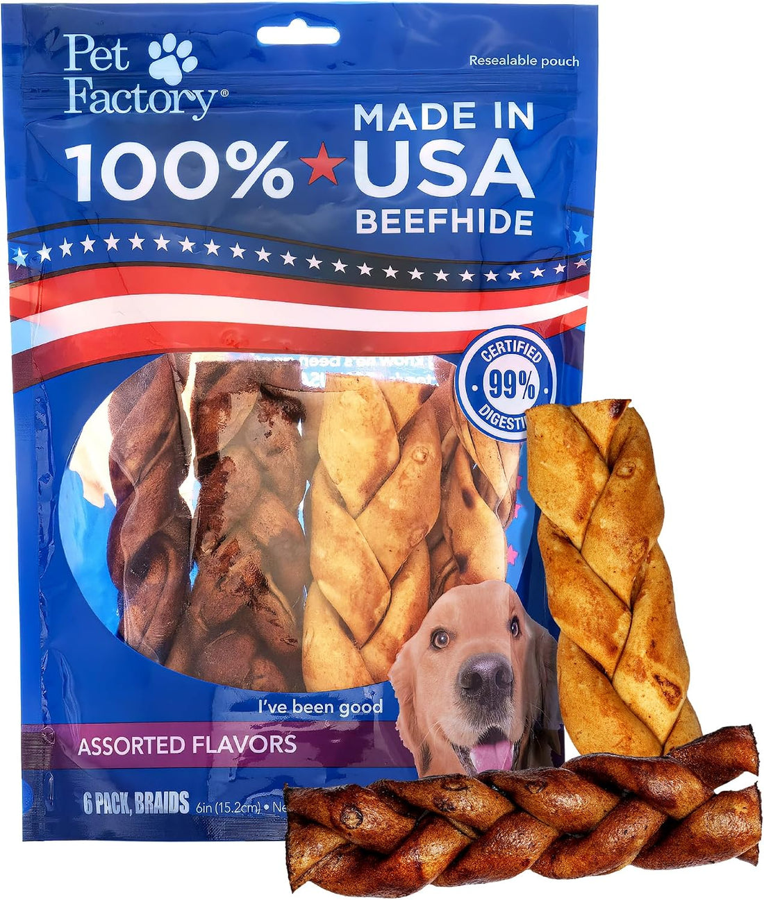Pet Factory 100% USA Made Natural Beefhide Dog Chew Sticks