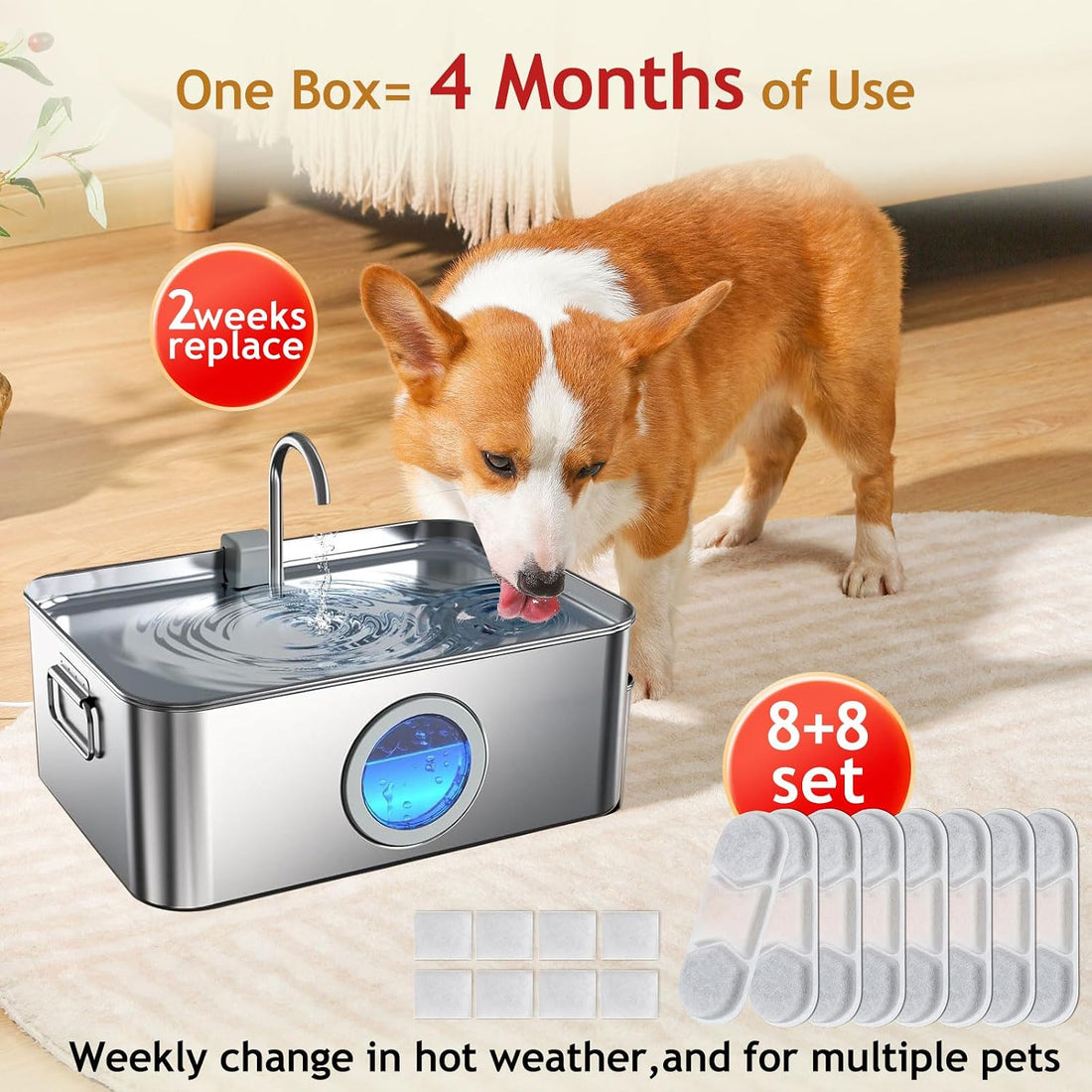 12 Pack Dog Fountain Filter Replacement for 3.2/4.2Gal Stainless Steel