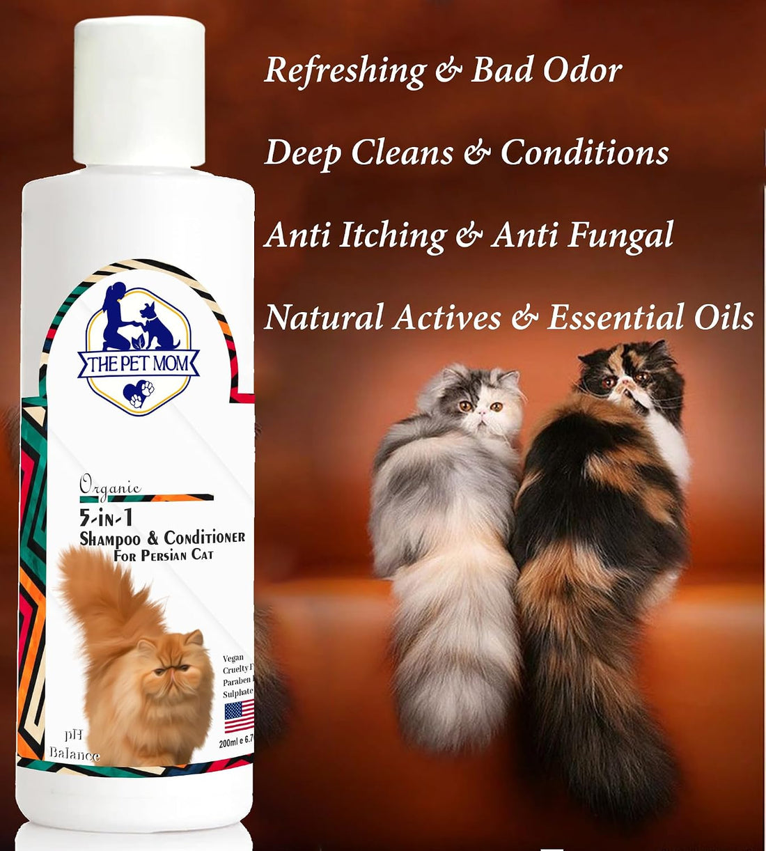 Organic 5 in 1 Shampoo & Conditioner for Persian Cat Help in Deep