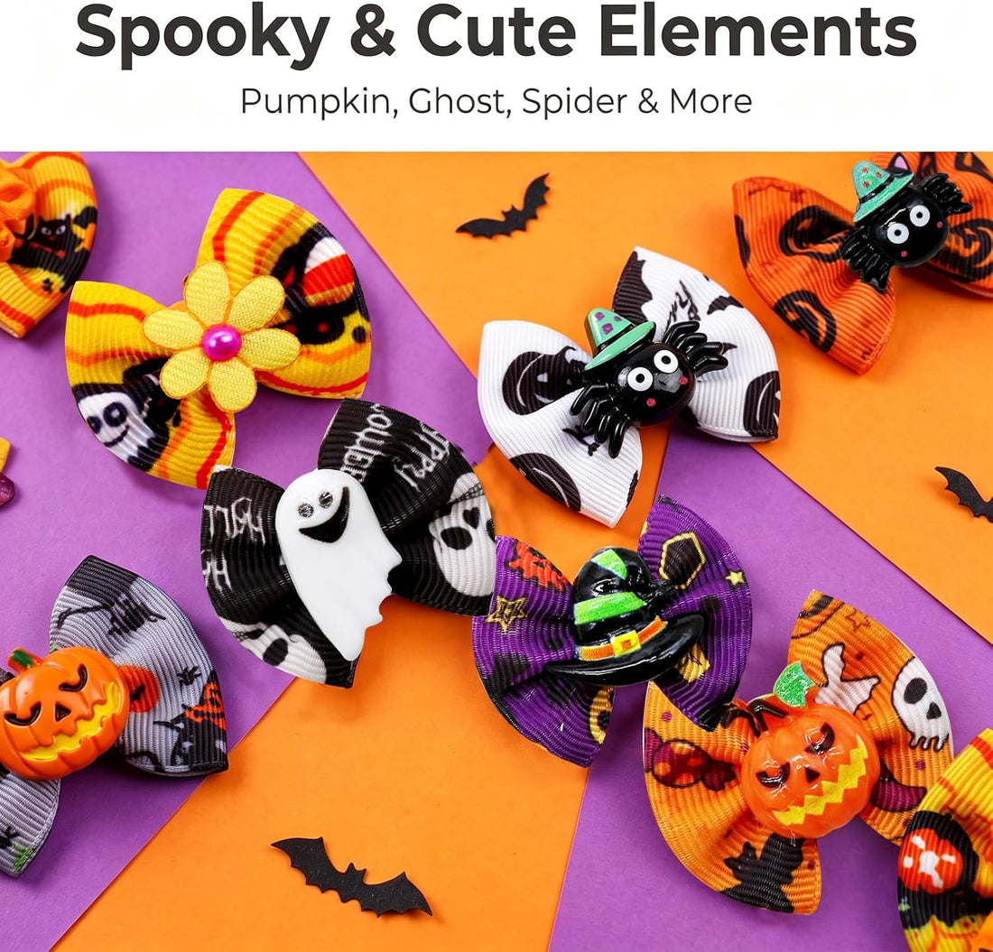 Mruq 80pcs Halloween Small Dog Hiar Bows with Rubber Bands