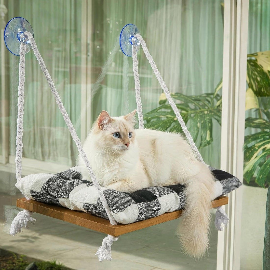 Cat Window Perch, Indoor Hammock Bed with Solid Pine Wood