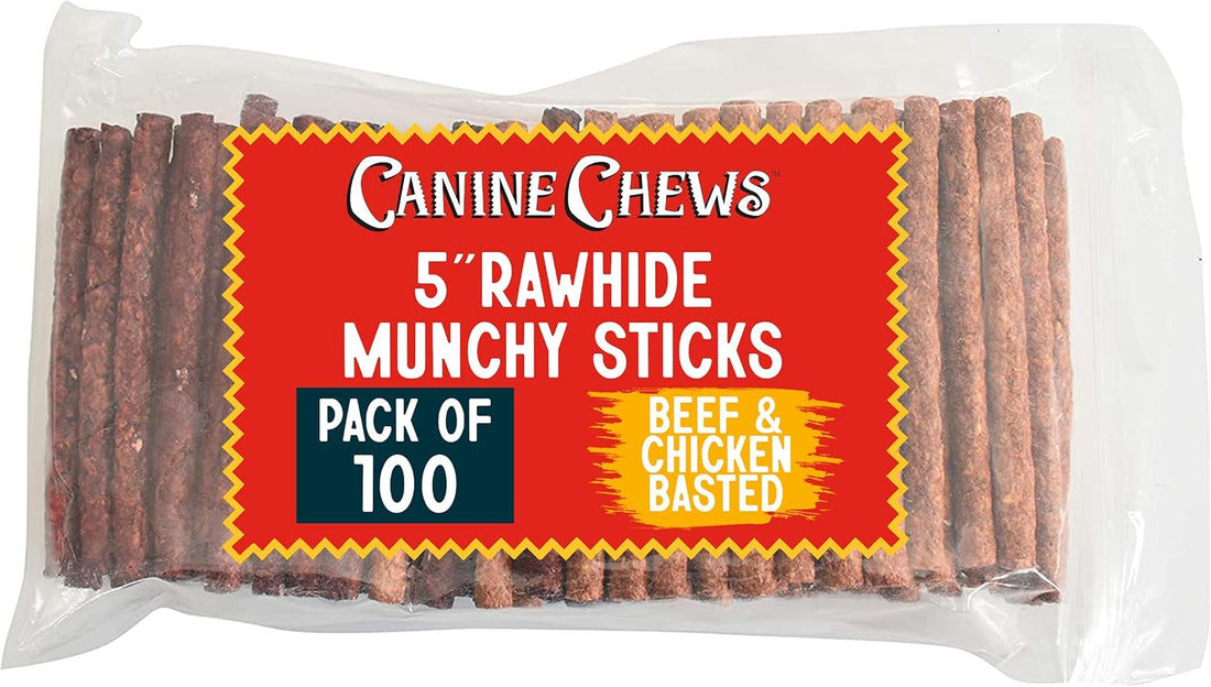Canine Chews 5" Munchy Rawhide Sticks for Small Dogs Munchy Dog Treat