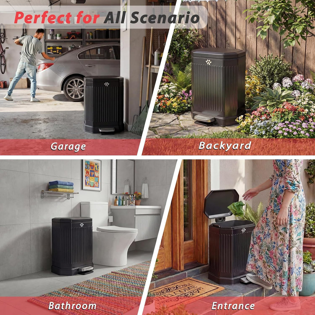 Metal Dog Poop Trash Can Outside with Odor Control Lid