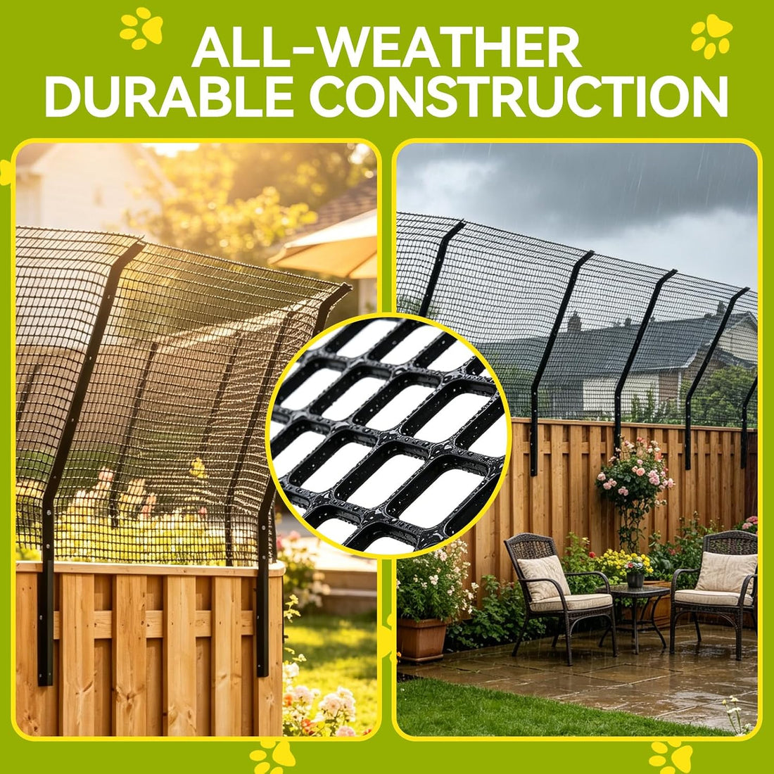 Cat Fence Outdoor Barrier 33FT, Cat-Proof Fence Topper System