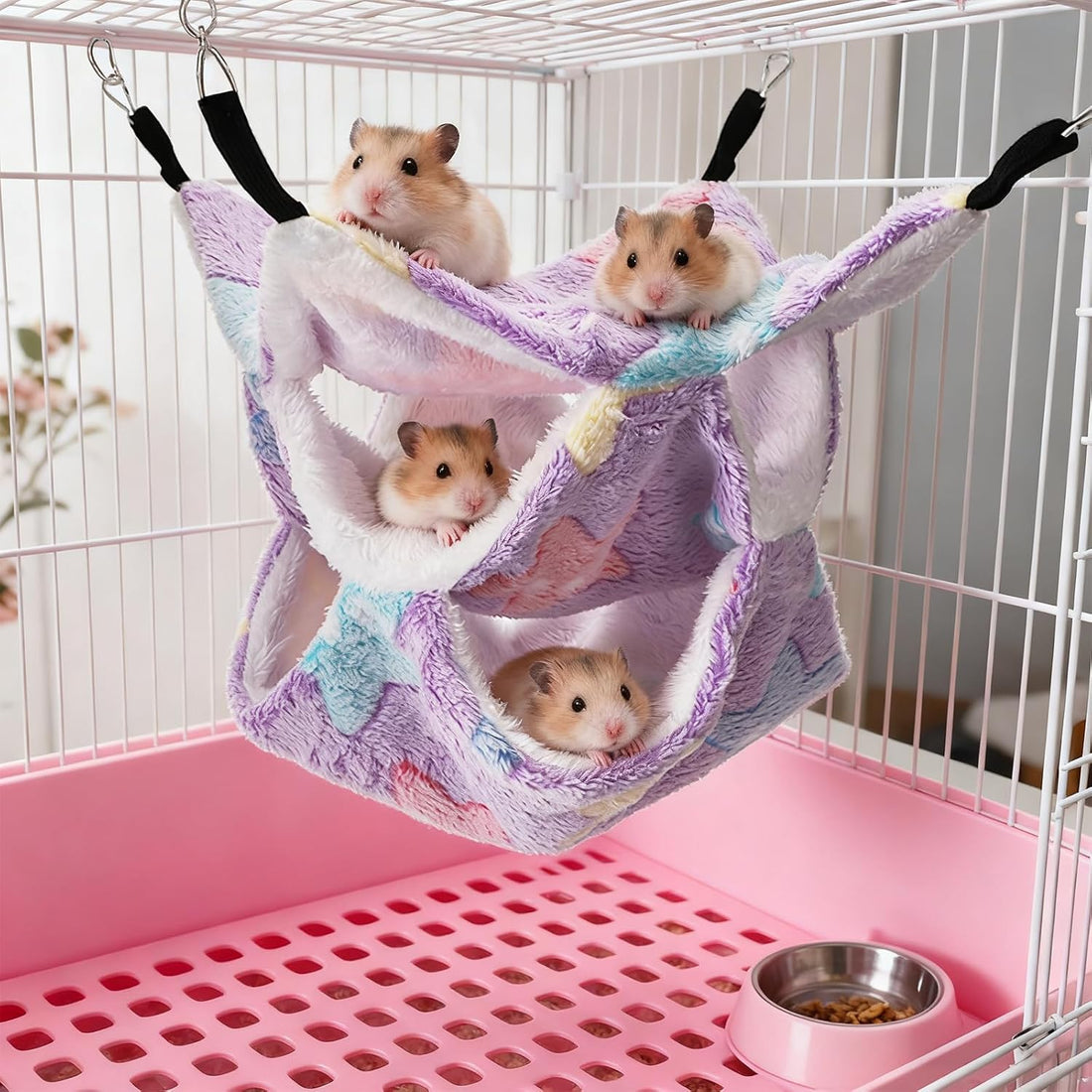 Covzoe 6 Pieces Rat Hammocks for Cage, 3 Layer Guinea Pig Hideout Bed