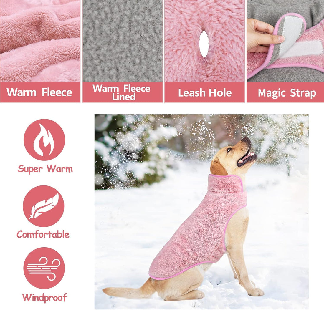 Malier Dog Winter Coat, Reversible Fleece, Small, Pink - Windproof