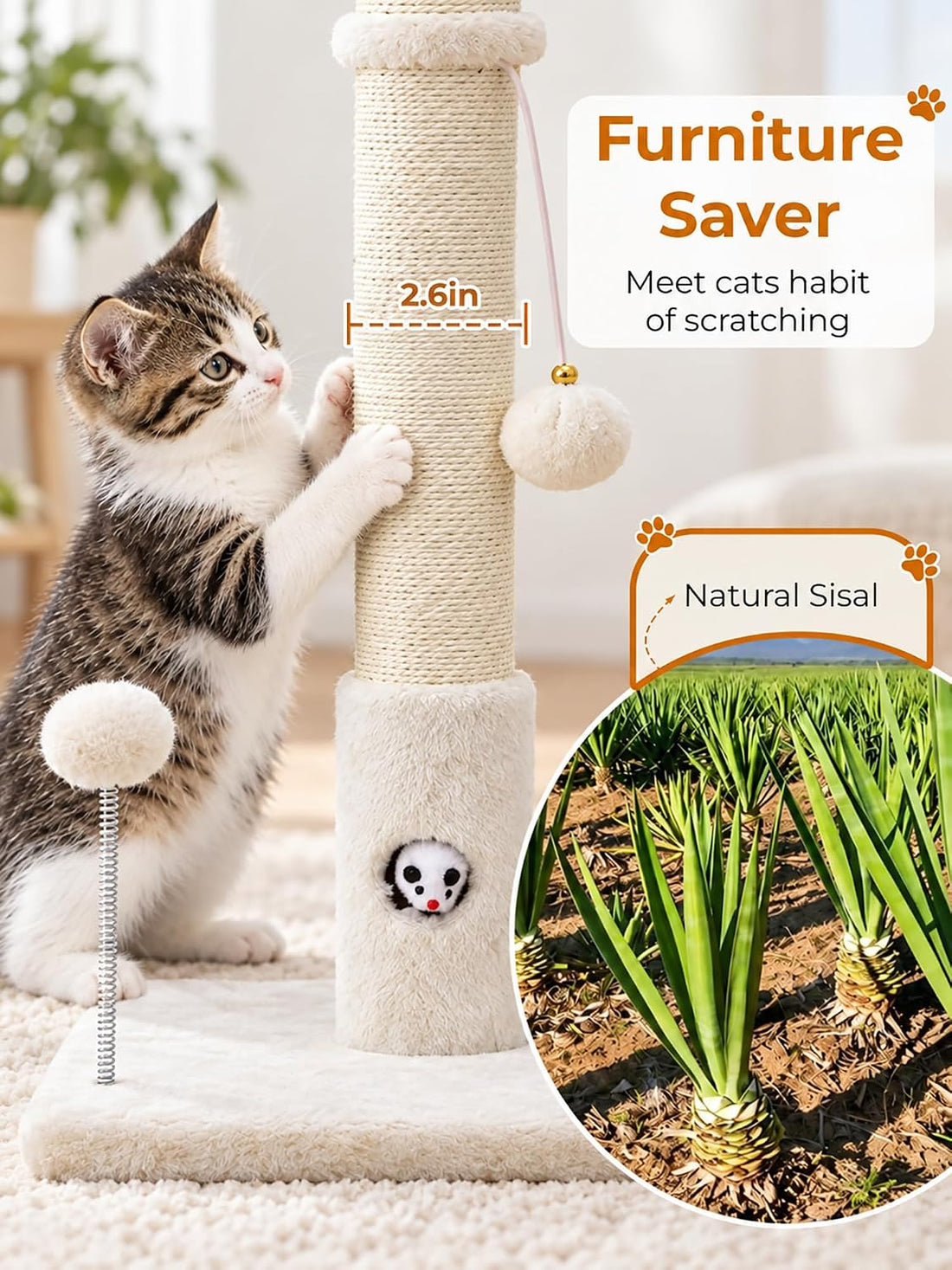 Woochpet Funny Cat Scratching Posts Sturdy Scratcher Posts 33''