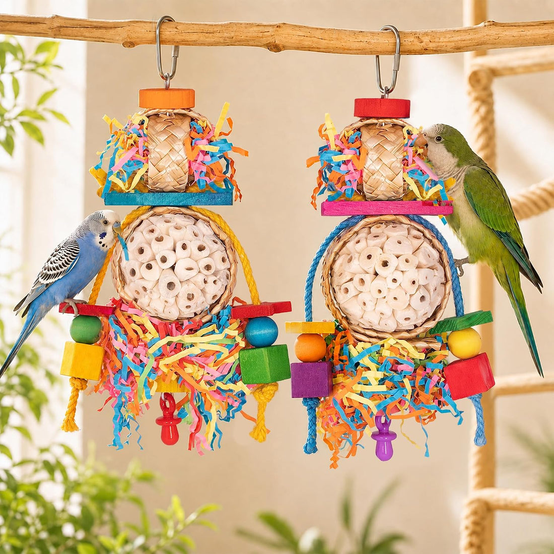 2PCS Bird Toys, Sola Balls for Birds with Shredding Paper for Parakeet