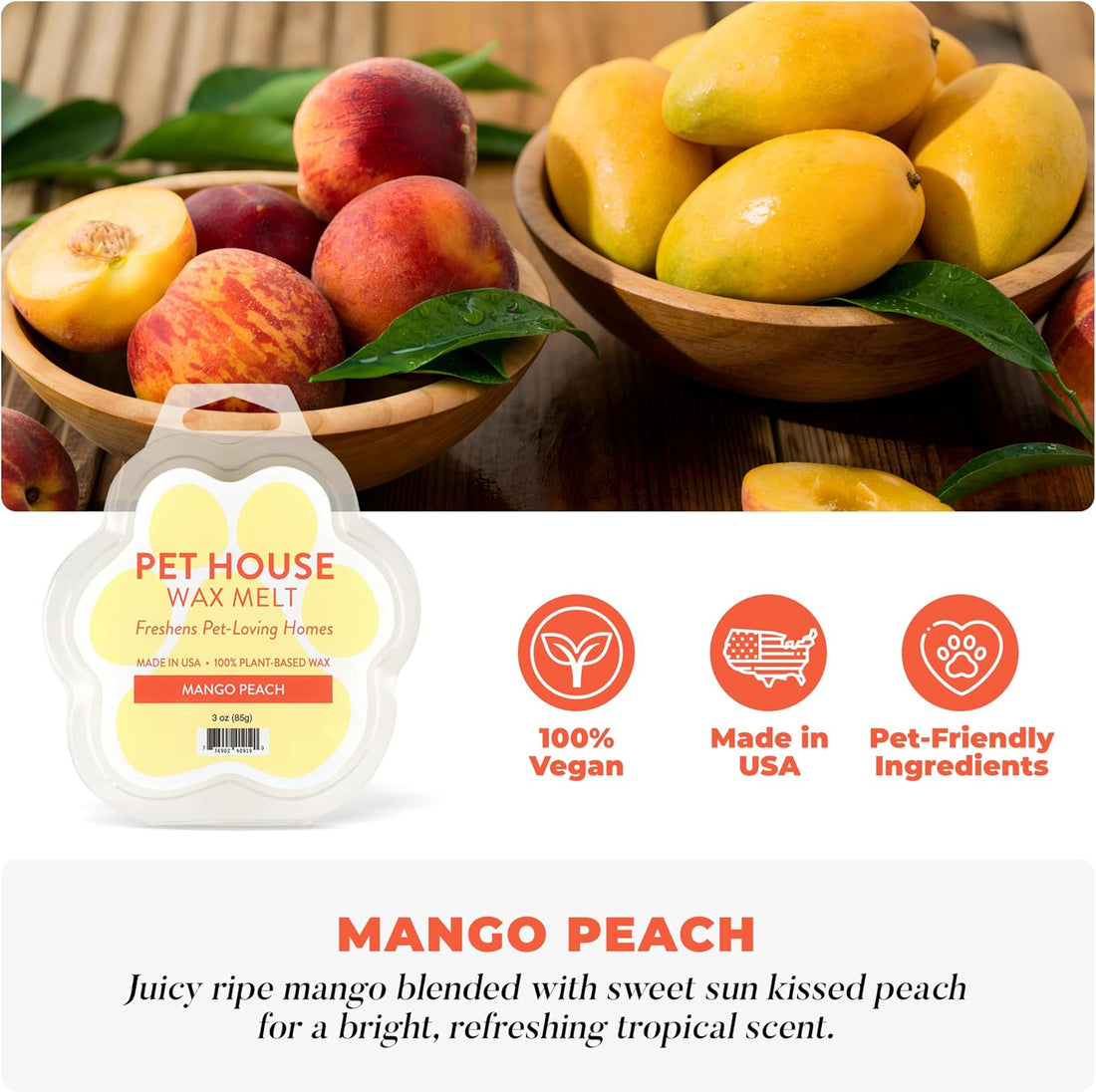 Mango Peach Wax Melts for Warmer Plant-Based Wax, 2 Pack Pet House