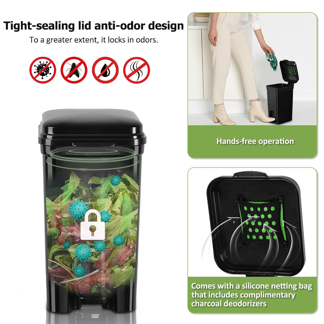 Dog Poop Trash Can, All-Black, 5-Liter