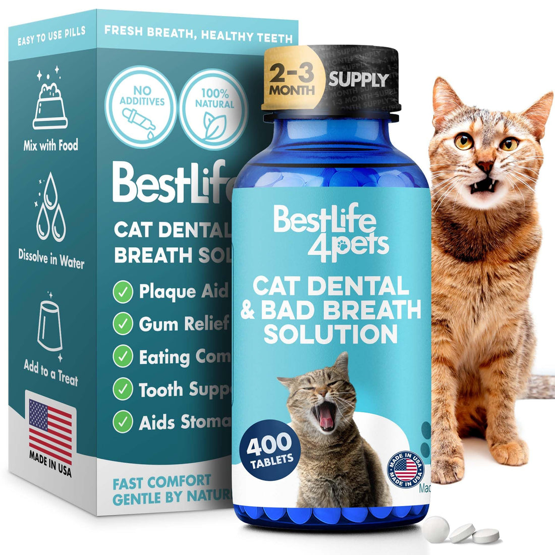 Cat Dental Care Supplement for Bad Breath, Tartar & Gum Support