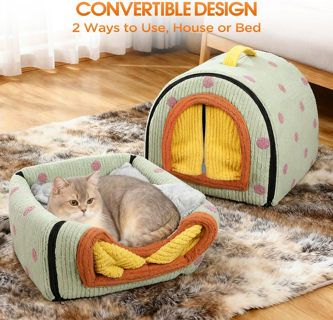 Dog House Indoor for Small Dogs & Cats, 2-in-1 Enclosed Dog Bed