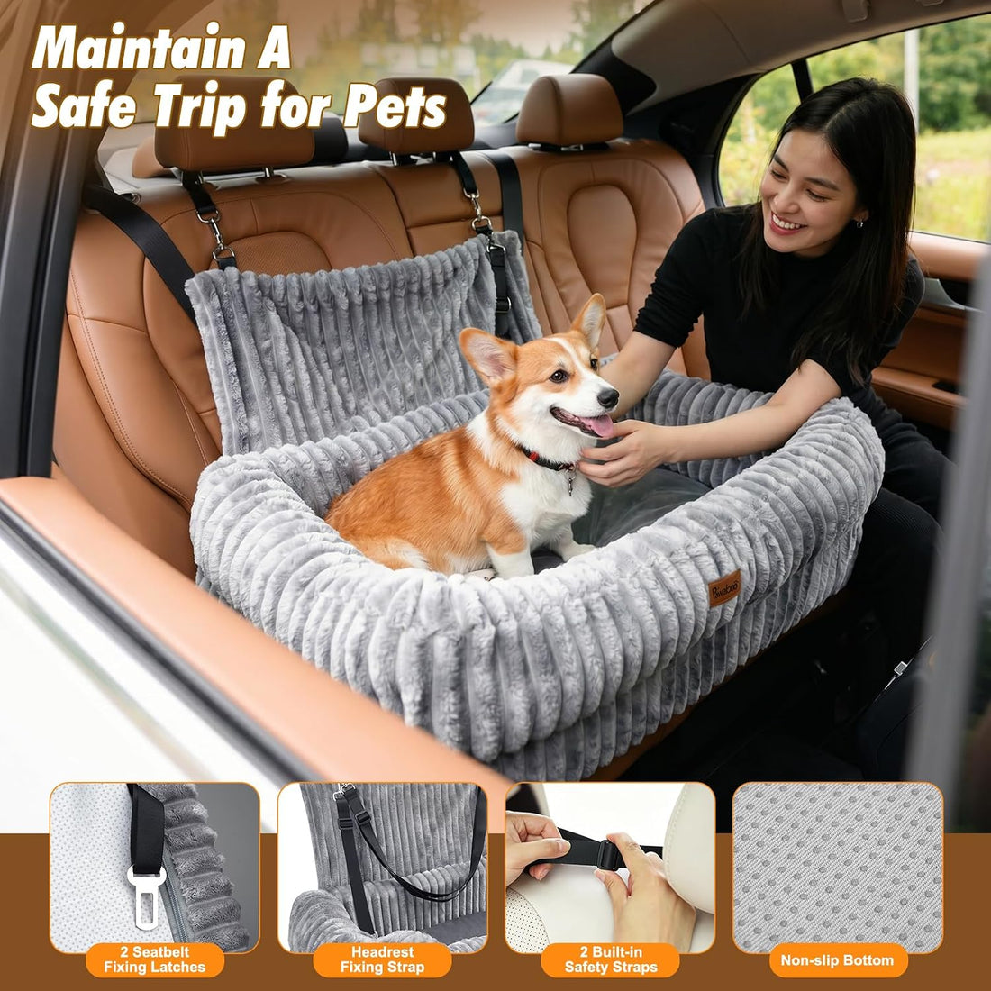 Pawaboo Dog Car Seat Bed, Memory Foam Booster for Medium/Large Dogs
