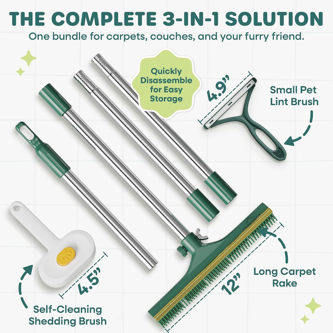 Carpet Rake for Pet Hair Removal Tool with Copper Teeths