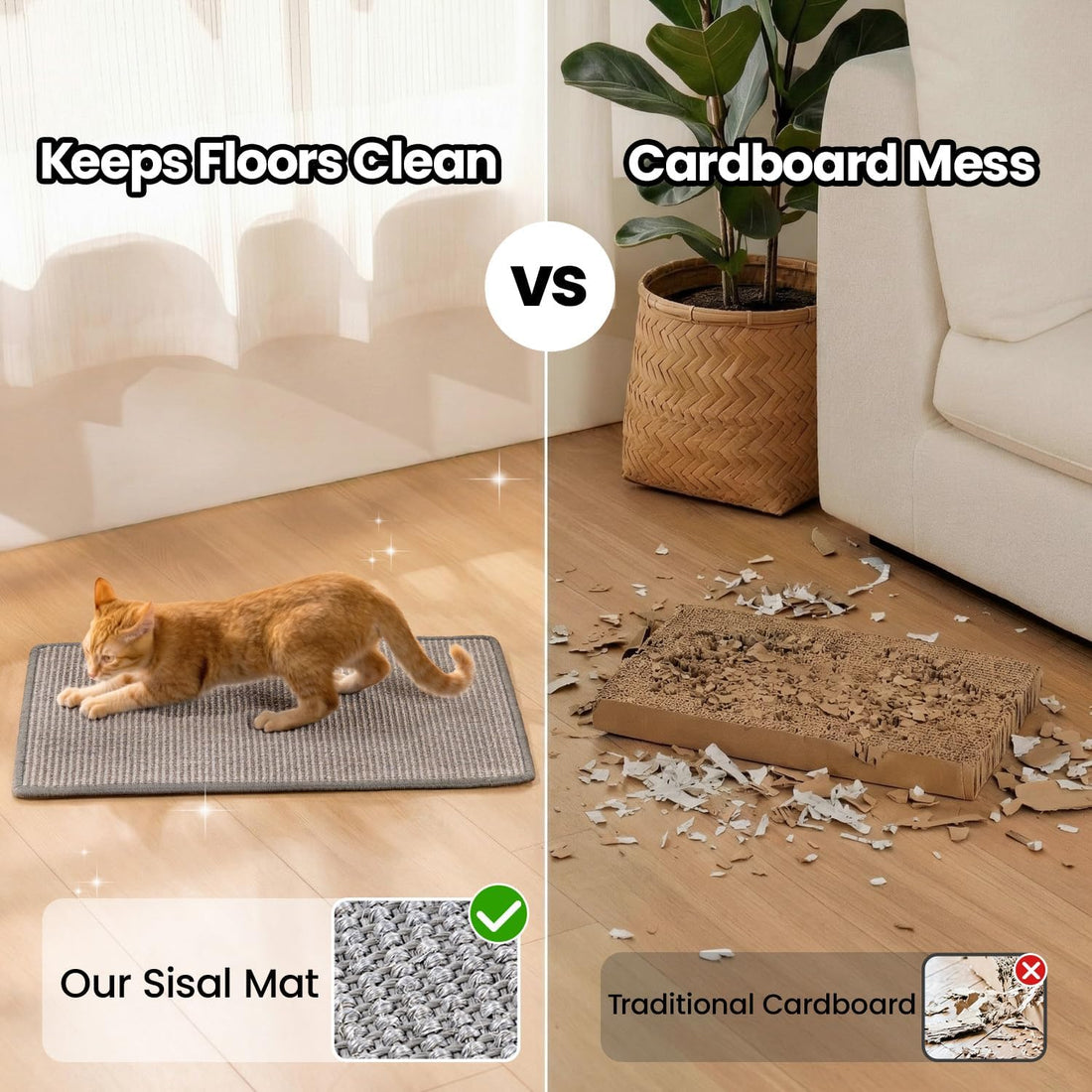 Conlun Cat Scratcher Mat,Natural Sisal Cat Scratch Pad,Horizontal