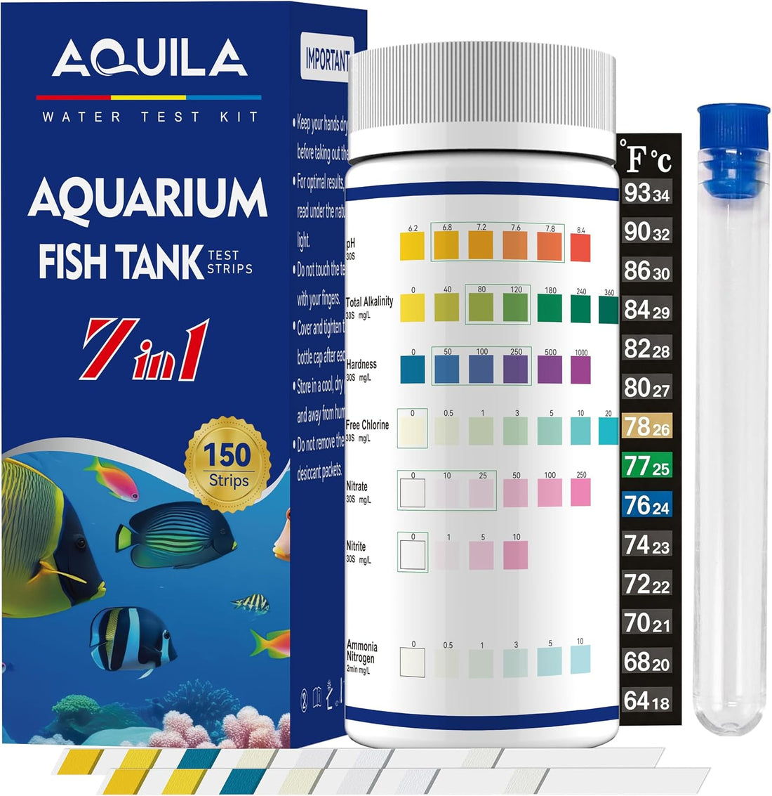Aquarium Water Ammonia Test Strips 7 in 1