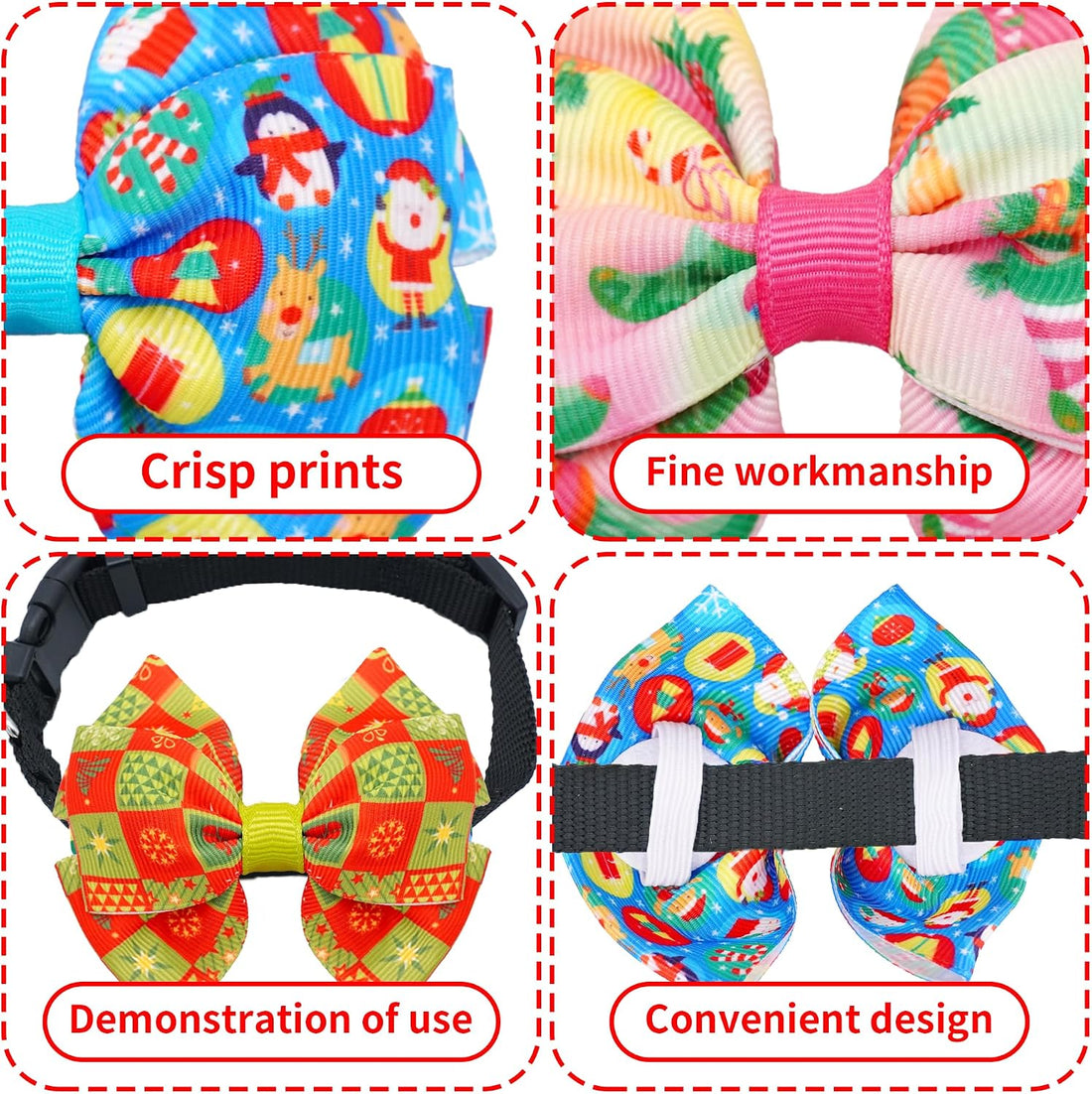 12PCS Christmas Dog Bowties Collar Attachment Sliding for Small