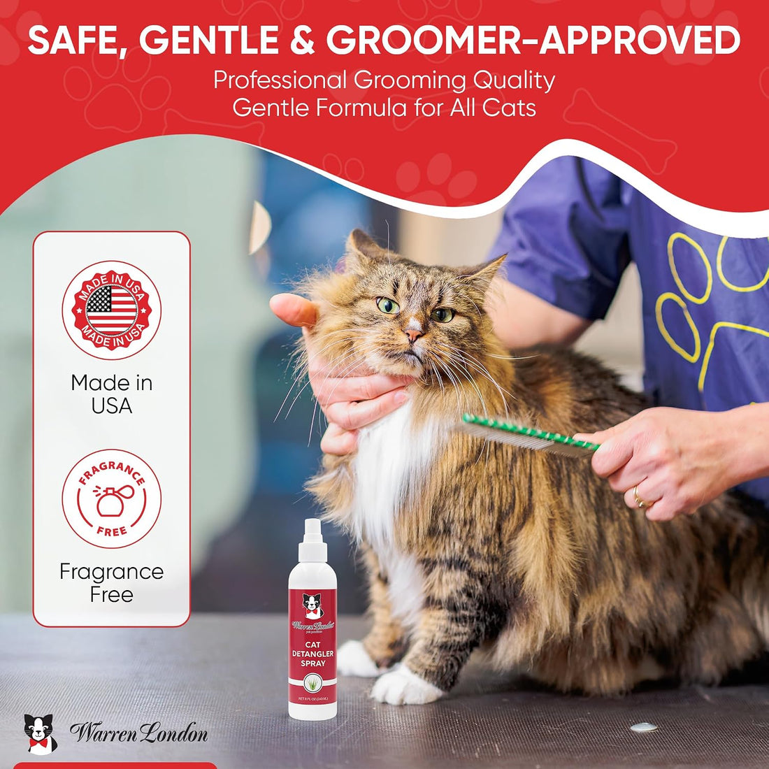 Warren London Cat Detangler Spray, Unscented Leave-in Conditioner