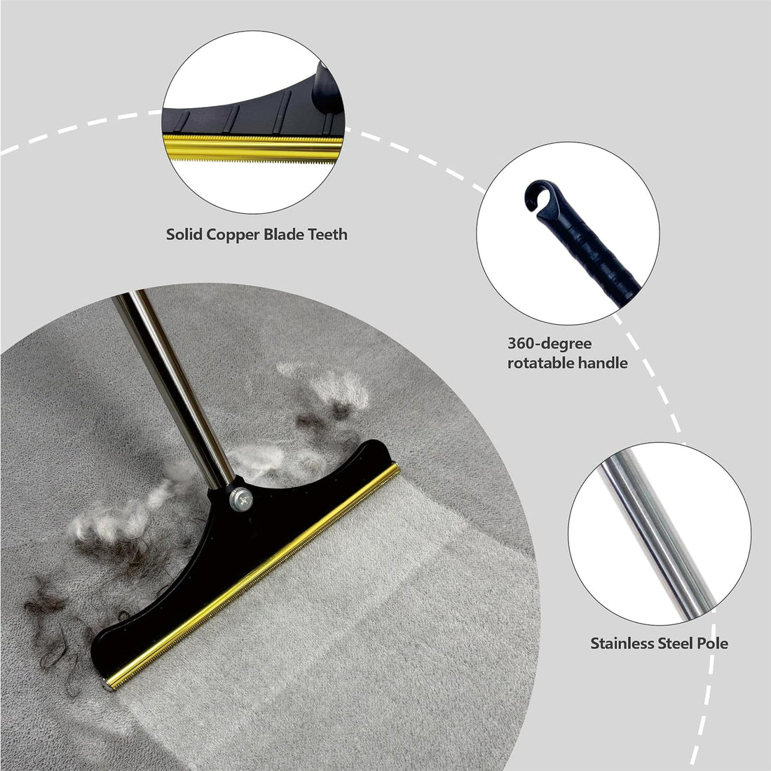 Premium Stainless Steel Pet Hair Removal Carpet Rake