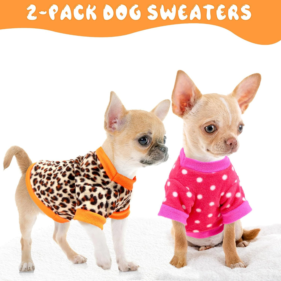 2 Pieces Dog Sweaters for Small Dogs Girl Fleece Puppy Sweater