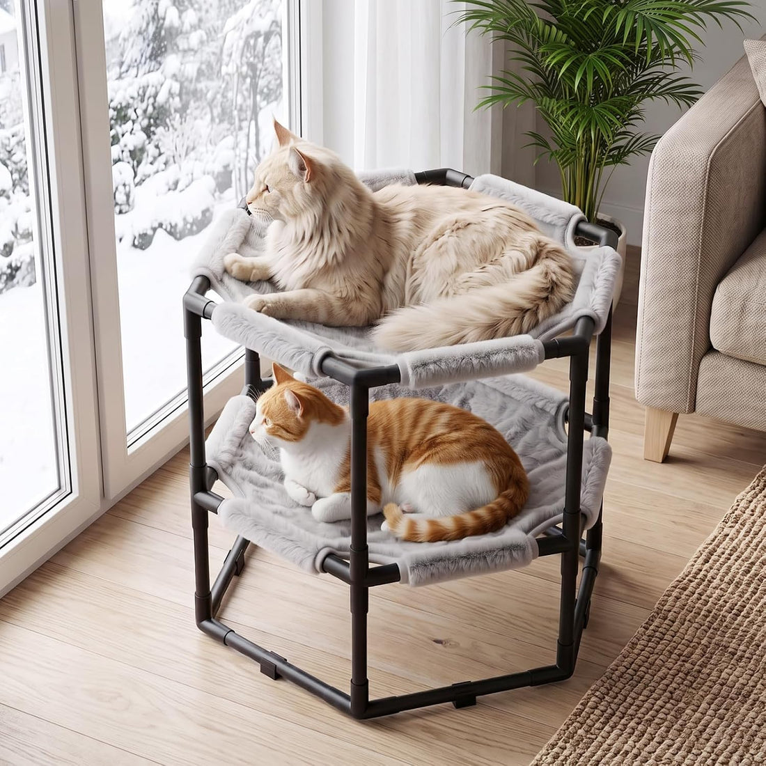 Elevated Cat Hammock Bed, Hexagon Raised Cat Bunk Bed Swing Cot Chair