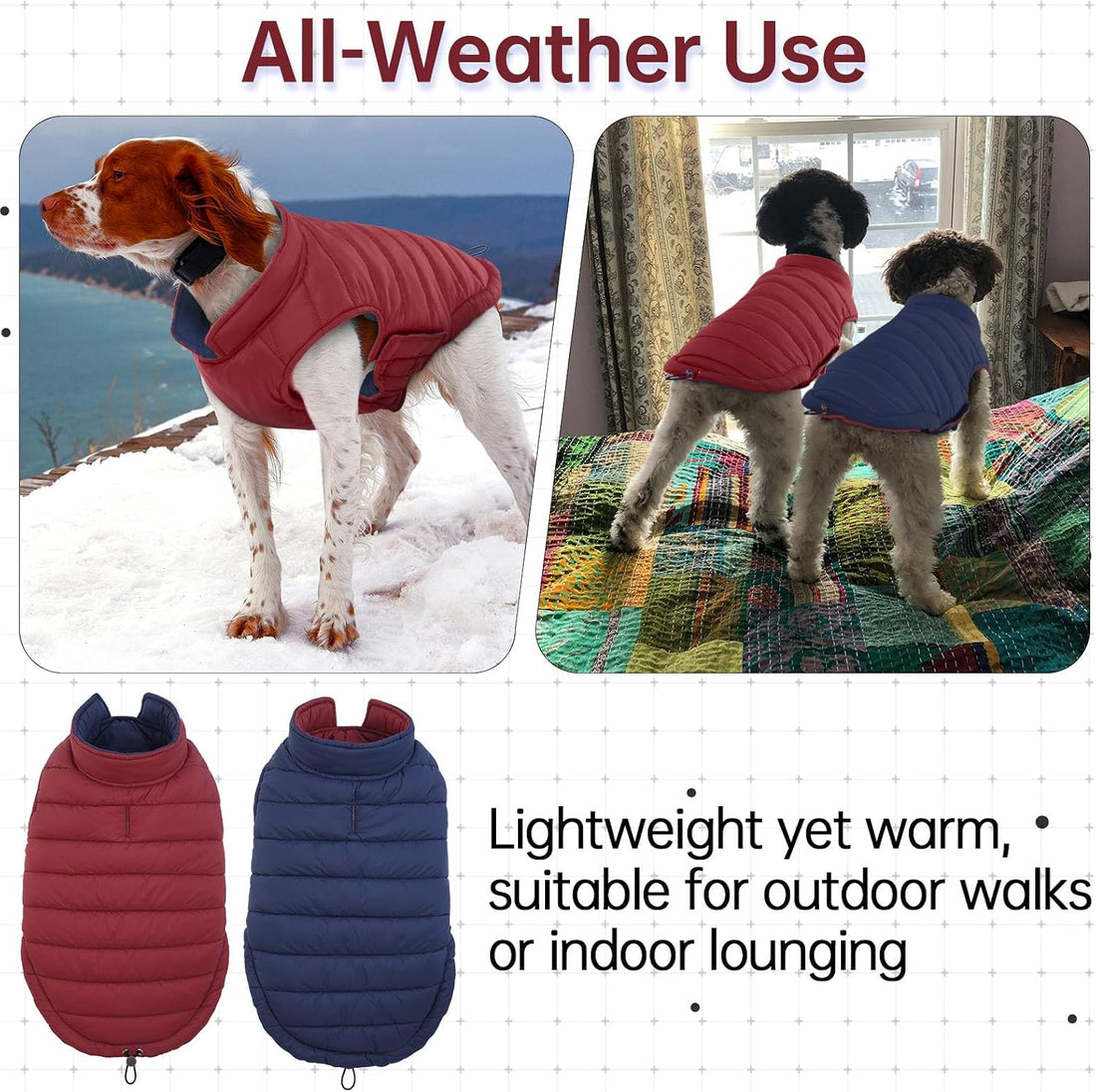 Lelepet Reversible Dog Coat Windproof Dog Jacket Lightweight Puffer