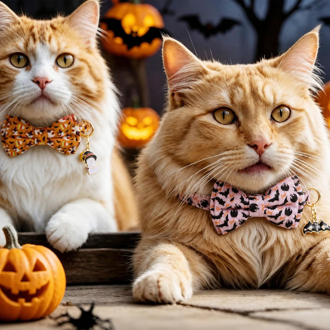 6 Pack Halloween Cat Collar with Bow Tie and Bell Breakaway Cat