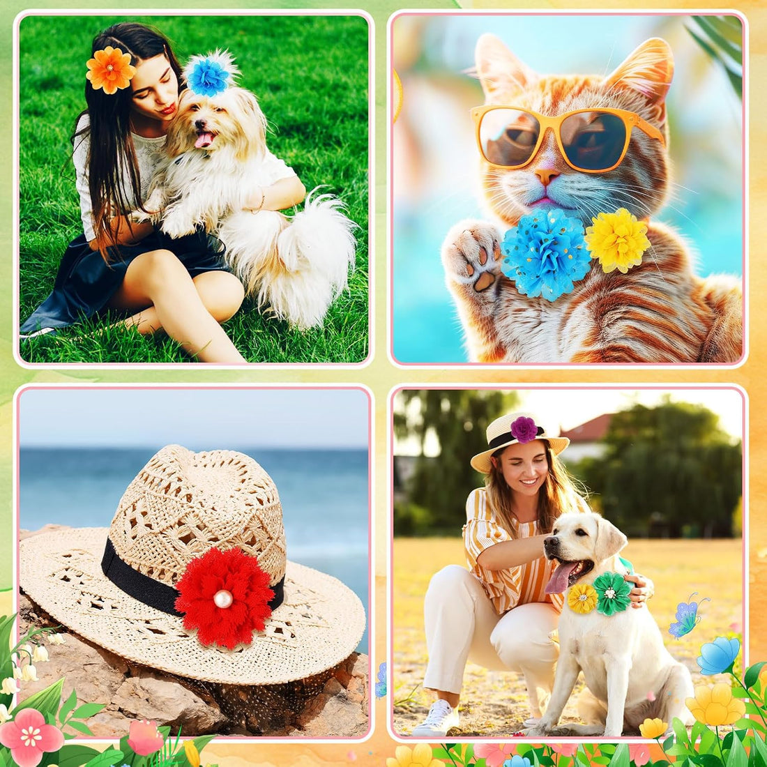 Hoteam 50 Pcs Dog Collar Flowers Bows Accessories