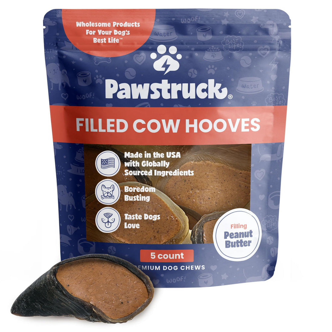 Pawstruck Peanut Butter Filled Cow Hooves for Dogs – Made in USA
