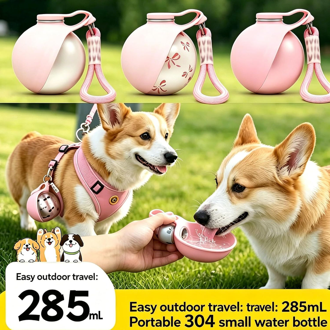 Portable Dog Water Bottle, 304 Stainless Steel Foldable Pet Water Cup