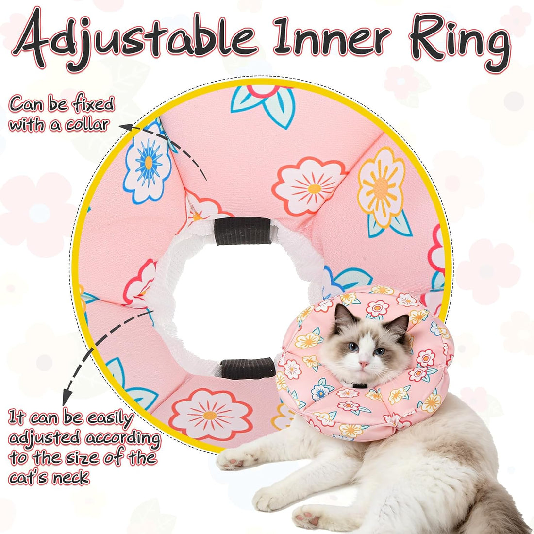 EXPAWLORER Cat Cone Collar Soft,Adjustable Waterproof Flower Style