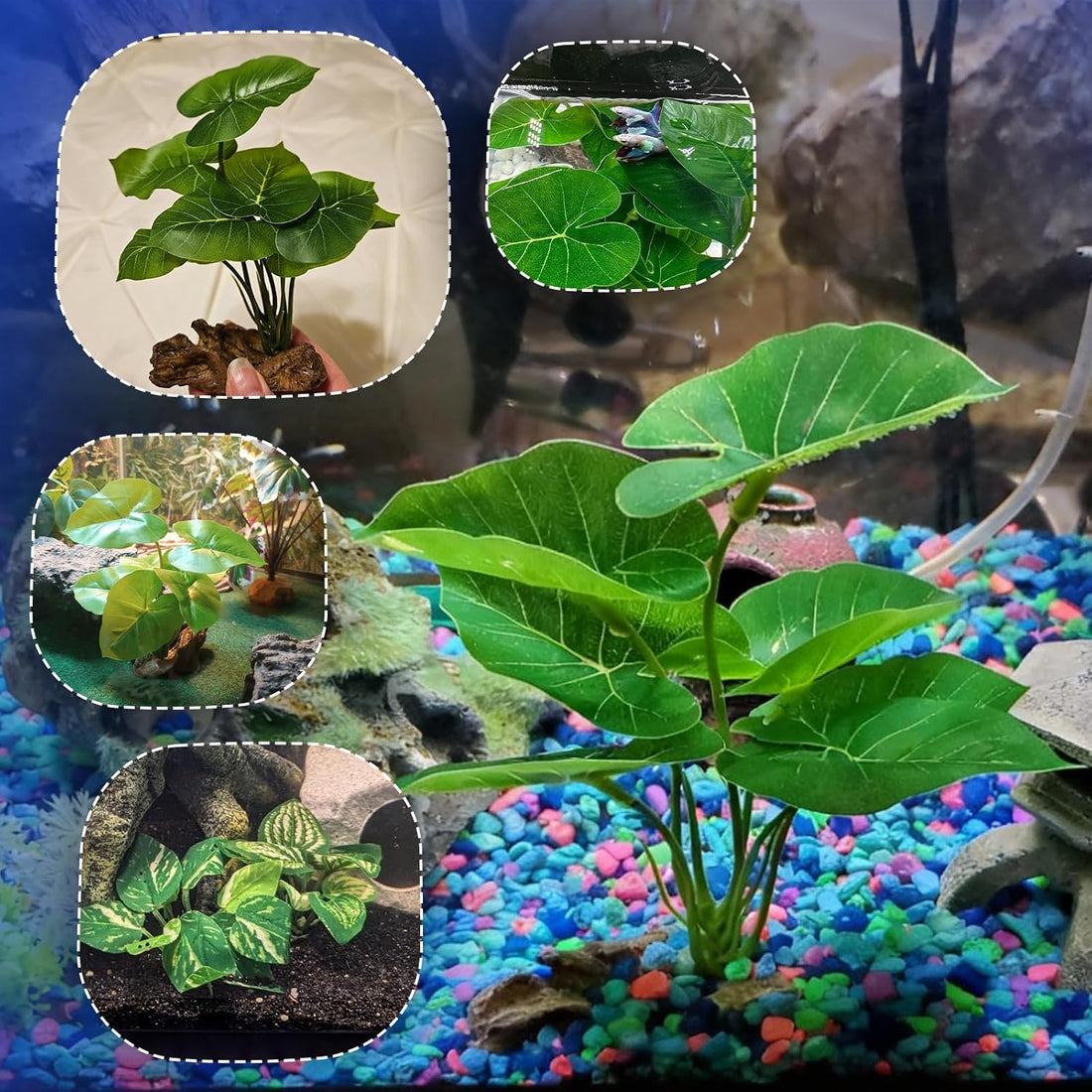 CousDUoBe 12 Pcs Betta Fish Tank Decor，Silk Aquarium Plants Green