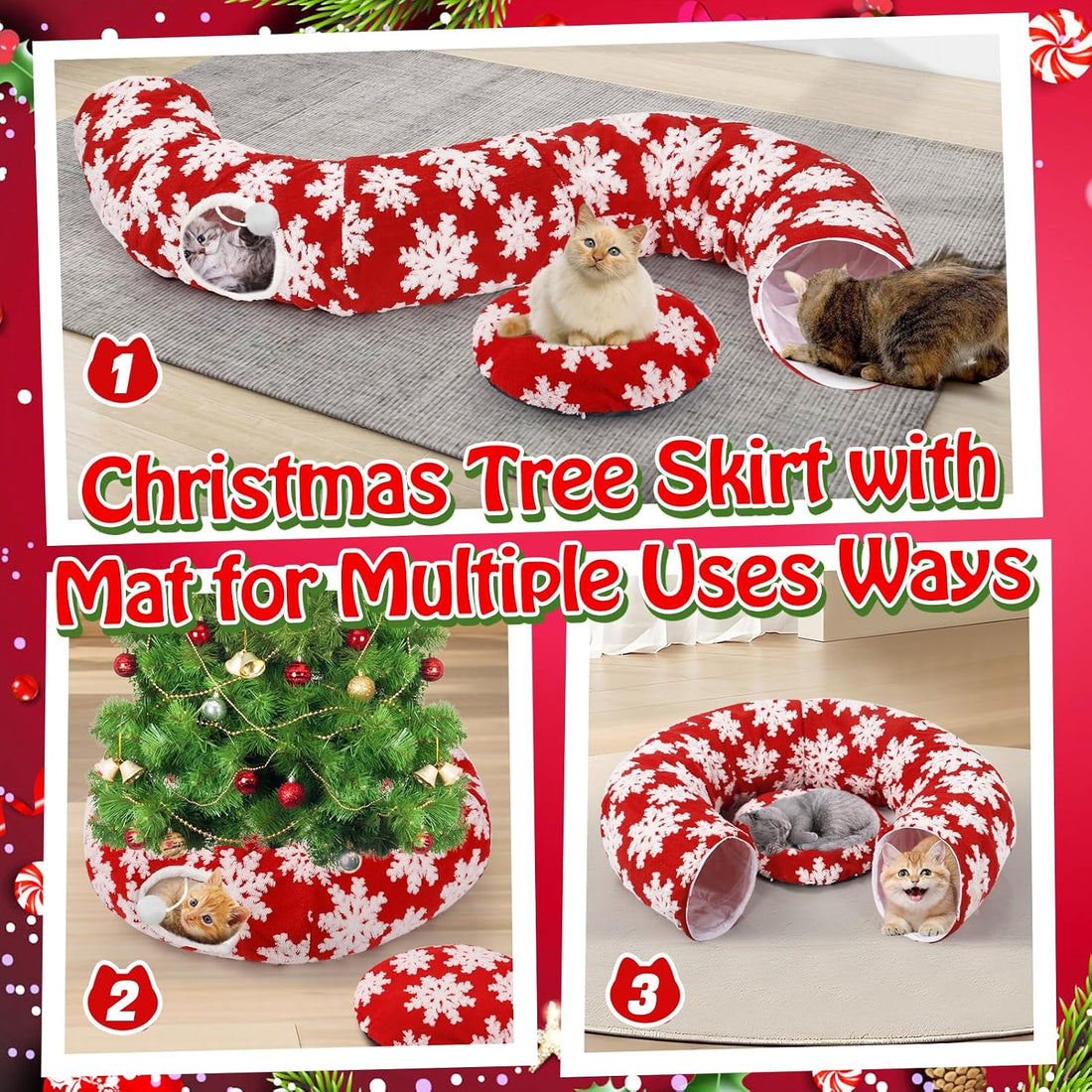 Cat Tunnel Christmas Tree Skirt for 5-7.5ft Trees