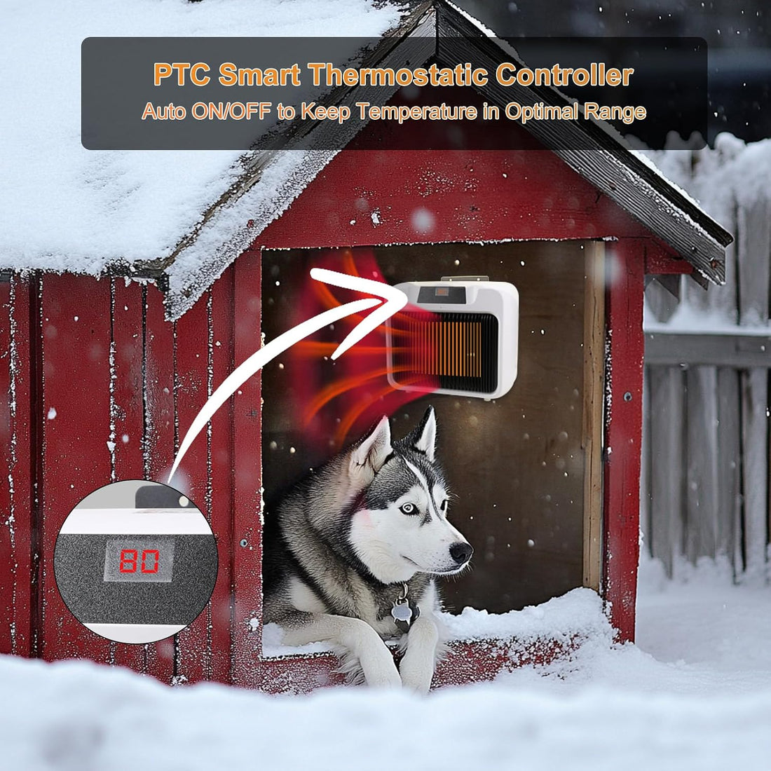 Dog House Heater with Smart Thermostat 300W/600W Chicken Coop Heater