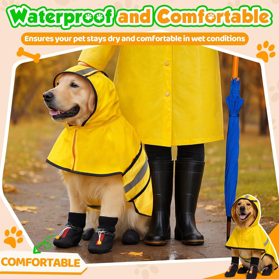 Waterproof Dog Raincoat Shoes 10-22lbs, Poncho