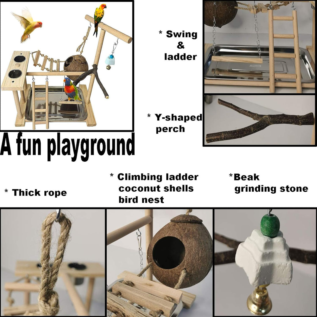 Parrots Playground Bird Play Stand Natural Wood Parrot Perch Gym