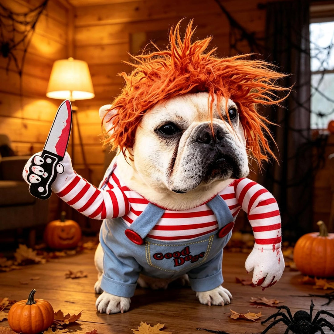 Dog Halloween Costumes, Funny Dog Killer Doll Costume with Wig