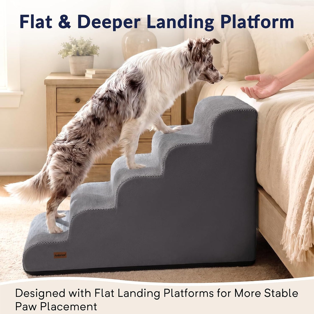Dog Stairs for High Beds, 26" H 5-Step Pet Ramp for Small & Medium
