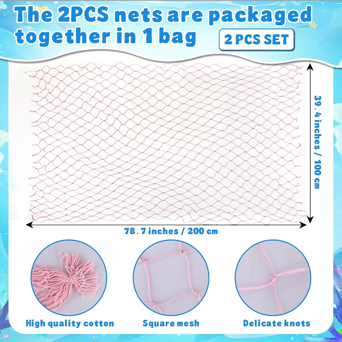 2PCS Fish Net Decorations, Nautical Netting for Beach Décor
