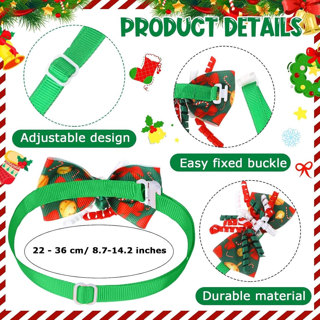 Huhumy 100 Pcs Christmas Dog Bow Ties Small Medium Pet Collar